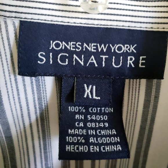 Jones New York Signature Women's Black Pin Button Down Shirt Top Blouse - Picture 12 of 13